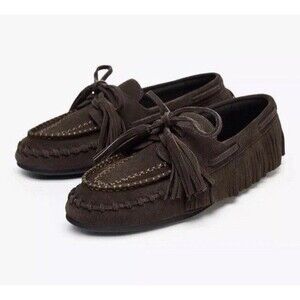 ZARA Woman NWT SS25 Brown Suede Fringe Loafers Shoes Size US 9 EU 40 3507/510